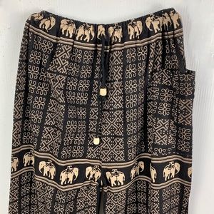 Harem Pants w Elephants L Black Gold Halloween